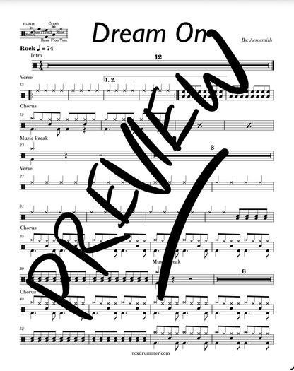 Aerosmith - "Dream On" Drum Sheet Music