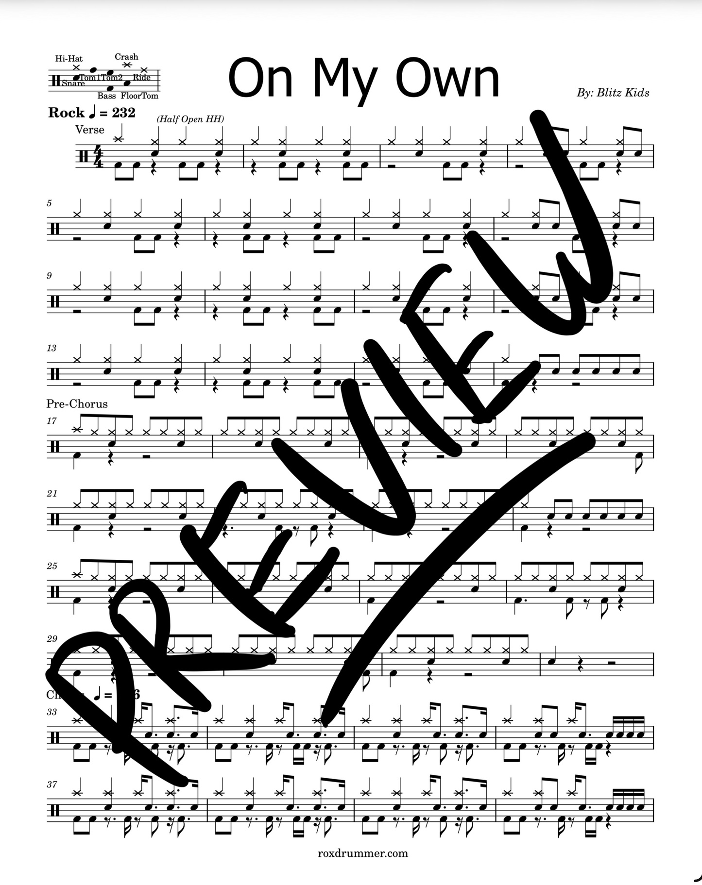 Blitz Kids - "On My Own" Drum Sheet Music
