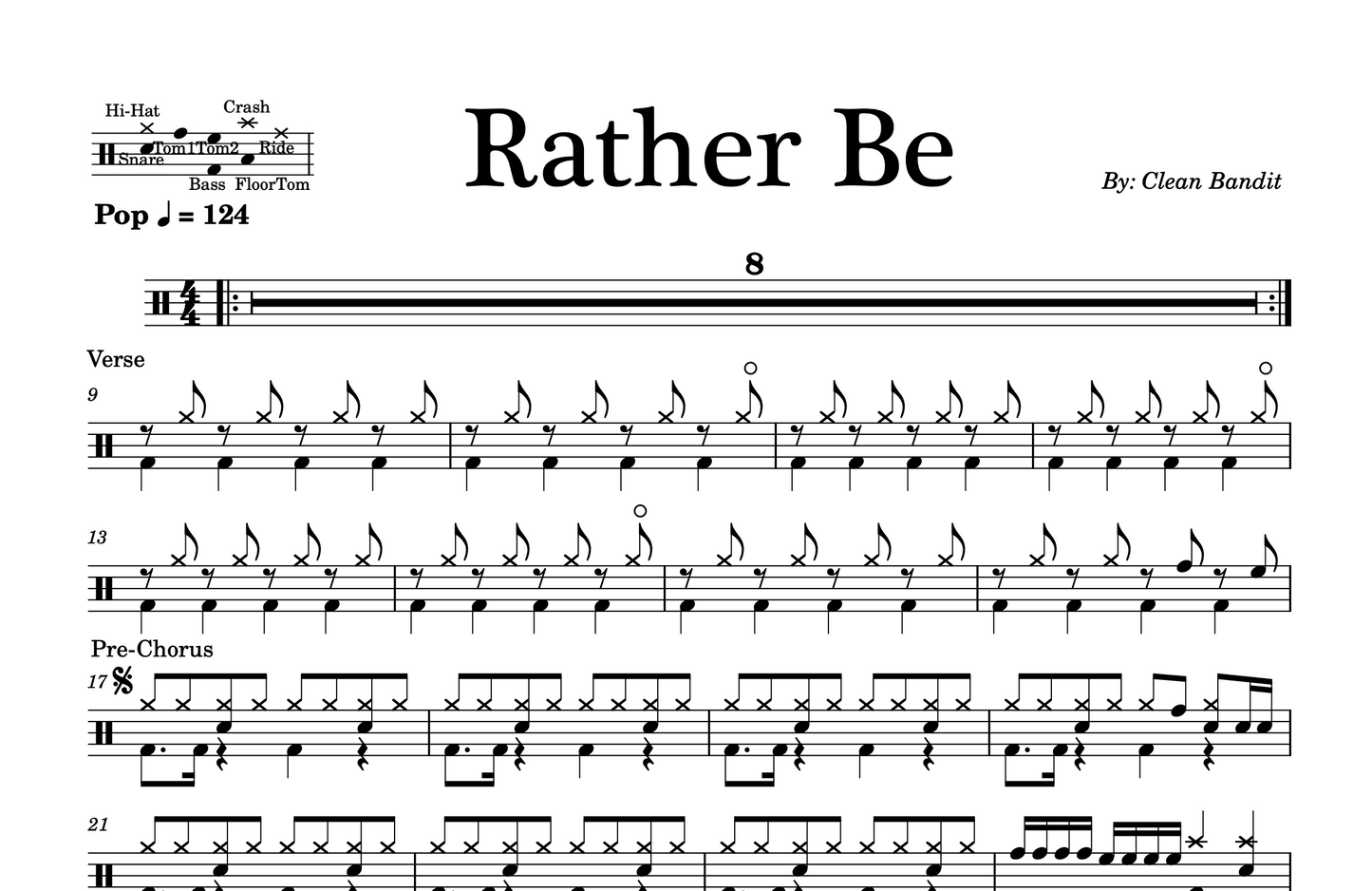 Clean Bandit - "Rather Be" Drum Sheet Music