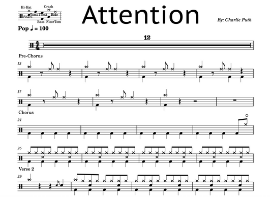 Charlie Puth - "Attention" Drum Sheet Music