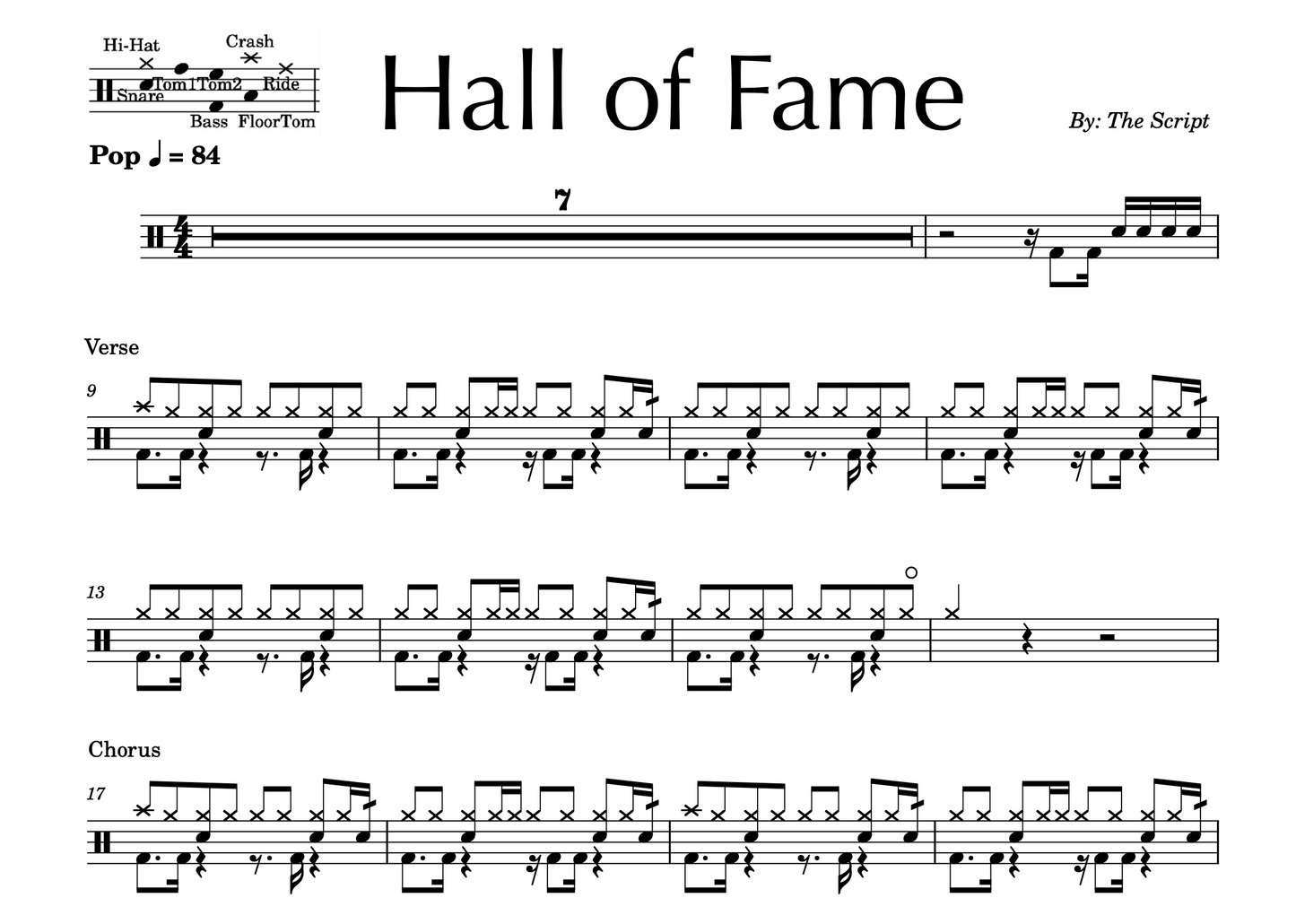 The Script - "Hall of Fame" Drum Sheet Music